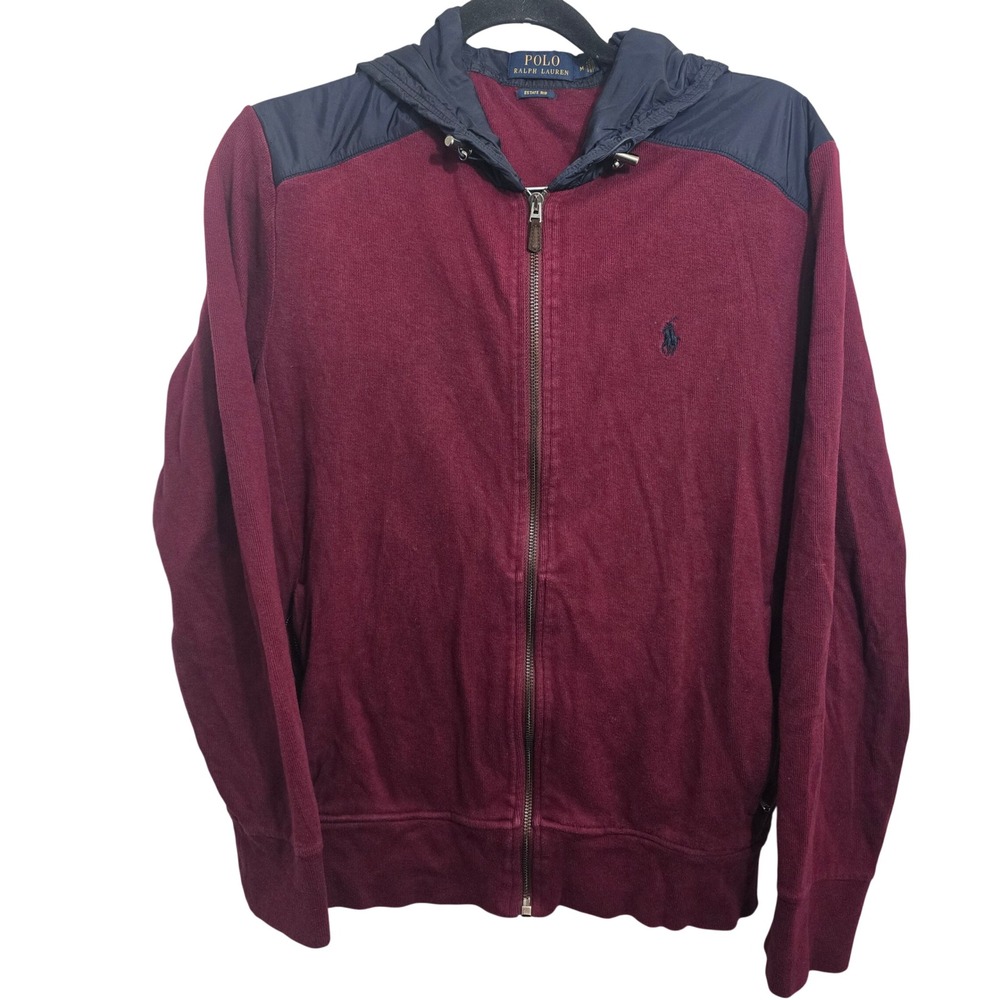 Polo Ralph‎ Lauren Mens Estate Rib Full Zip Hoodie Burgundy Navy Blue Mixed  M